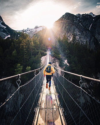 Nature, Mountains, Bridge, Switzerland, Human, Person, Sunlight HD phone wallpaper