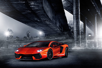 Night, Lamborghini, Cars, City, Lights, Bridge, Headlights, Aventador, Column, Columns HD wallpaper