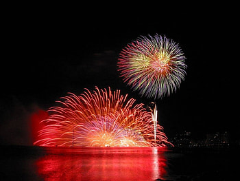 Lights in the night sky, night, fireworks, harbour, celebrate, sky, new year HD wallpaper
