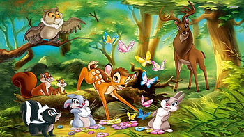 Bambi (1942), animal, horns, disney, orange, bambi, animation, fantasy, green, deer, movie, forest HD wallpaper