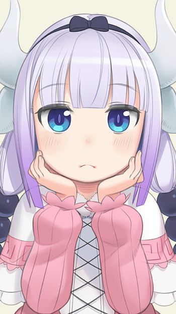 Kanna Kamui, twintails, blush, blue eyes, purple hair, long hair, horns, Anime, Miss Kobayashi's Dragon Maid HD phone wallpaper