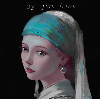 Girl with a pearl earring, art, pearl, blue, fantasy, face, congqingchun, girl HD wallpaper