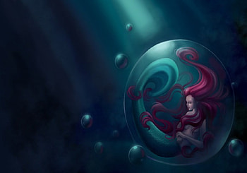 Mermaid In A Bubble, red head, fantasy, bubbles, mermad HD wallpaper