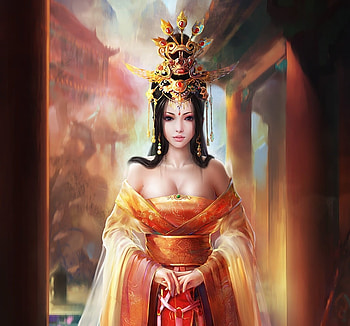 Princess, frumusete, quan shengwu, fantasy, asian, red, girl, queen HD wallpaper
