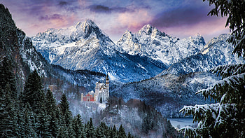 Neuschwanstein Castle, mountains, winter, nature HD wallpaper