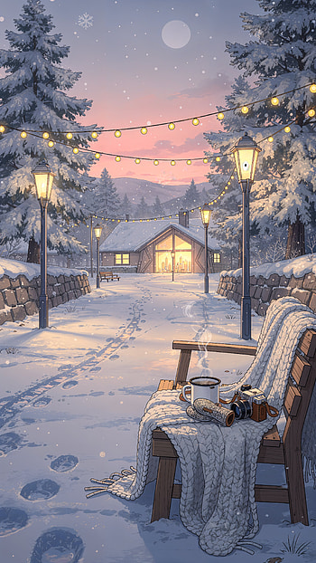 Moonlit Cabin — Aesthetic Winter , cabin, snow, bench HD phone wallpaper