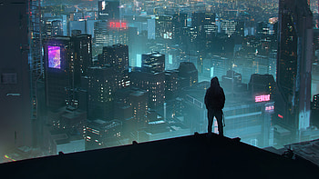 Rooftop Scifi Anonymus Hoodie Guy , hoodie, anonymus, artist, artwork, digital-art, artstation HD wallpaper