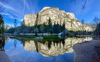 Mirror Lake living up to its name - Yosemite NP California, mirror, clouds, trees, sky, water, usa, reflections, mountain HD wallpaper
