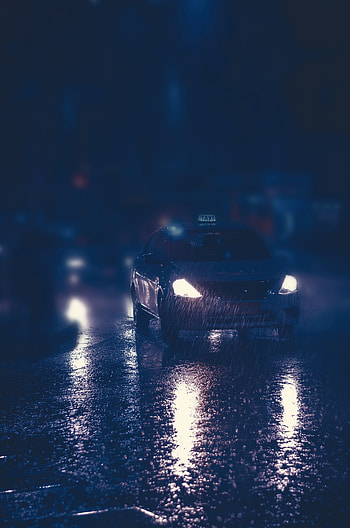 Rain, Night, Taxi, Lights, Dark, Car, Headlights, Street HD phone wallpaper
