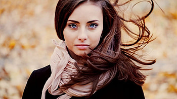 cute girl, scarf, smile, brunette, beauty HD wallpaper