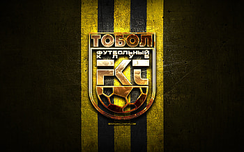 Tobol FC, golden logo, Kazakhstan Premier League, yellow metal background, football, Kazakh football club, FC Tobol logo, soccer, FC Tobol HD wallpaper