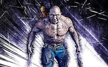 Drax, grunge art, protagonists, Avengers Infinity War, Drax the Destroyer, violet abstract rays, Drax , Drax Infinity War HD wallpaper