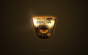 Dacia golden logo, artwork, brown metal background, Dacia emblem, creative, Dacia logo, brands, Dacia HD wallpaper