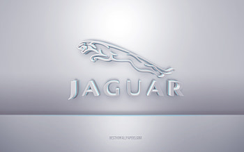 Jaguar 3d white logo, gray background, Jaguar logo, creative 3d art, Jaguar, 3d emblem HD wallpaper