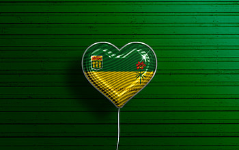 I Love Saskatchewan, , realistic balloons, green wooden background, Day of Saskatchewan, canadian provinces, flag of Saskatchewan, Canada, balloon with flag, Provinces of Canada, Saskatchewan flag, Saskatchewan HD wallpaper