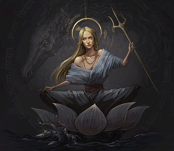 Fantasy girl, girl, lotus, nastya spasivska, art, fantasy, dragon HD wallpaper