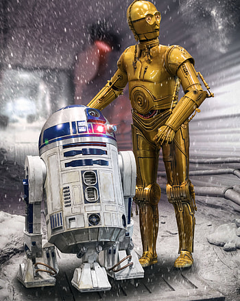 C-3PO and R2-D2, Echo Base artwork, Star Wars HD phone wallpaper
