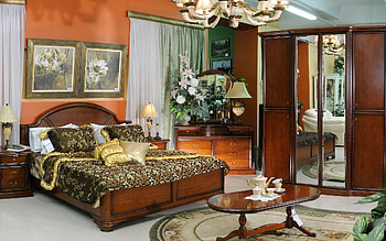 Interior, Miscellanea, Miscellaneous, Table, Room, Bed, Curtains, Service, Pillows, Cushions, Kettle, Teapot, Carpet, Bedroom, Cover, Cupboard, Chest Of Drawers, Commode, Tulle, Coverlet, Chandelier HD wallpaper