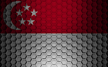Singapore flag, 3d hexagons texture, Singapore, 3d texture, Singapore 3d flag, metal texture, flag of Singapore HD wallpaper