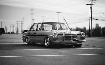 Mercedes Benz Stance Works, mercedes, mercedes-benz, cars, monochrome, black-and-white HD wallpaper