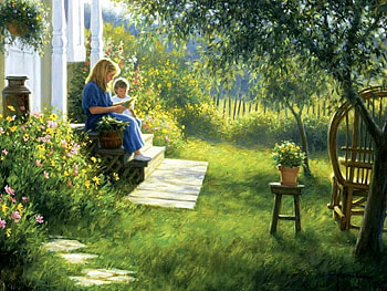 Robert Dunkan, painting, art, porche, mother, grass HD wallpaper