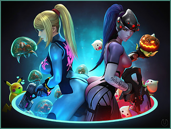 Samus And Widowmaker Overwatch, widowmaker, overwatch, samus, games, artist, artwork, digital-art, fantasy-girls, deviantart HD wallpaper