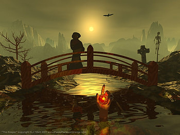The_Keeper, bridge, river, spirit, sun HD wallpaper