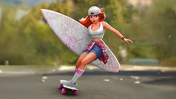 Young Anime Girl Rolling On Skateboard, anime-girl, skateboard, artist, artwork, art, digital-art, artstation HD wallpaper