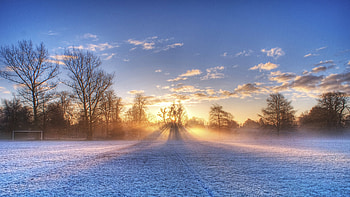 Nature, Football, Sun, Rays, Beams, Field, Frost, Hoarfrost, Gate, Goal HD wallpaper