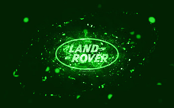 Land Rover green logo, , green neon lights, creative, green abstract background, Land Rover logo, cars brands, Land Rover HD wallpaper