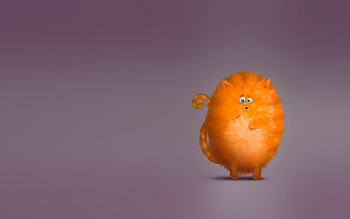 Cat, animal, art, orange, pisica, purple, fantasy, minimalistic, child HD wallpaper