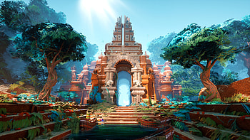 Fantasy Arch Temple Trees Blue Sky Background Fantasy HD wallpaper