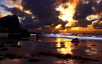 Nature, Stones, Sea, Twilight, Clouds, Shore, Bank, Wet, Dusk, Shadows, Heavy HD wallpaper