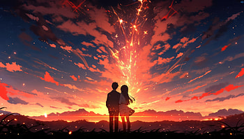 An Anime Couple Romantic Duet, anime-couple, anime-girl, anime-boy, artist, artwork, digital-art HD wallpaper