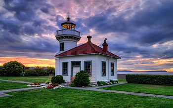 Mukilteo Lighthouse in Washington, landscapes, architecture, clouds, sky, lighthouses HD wallpaper