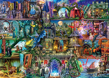Fantasy shelves, dragon, shelves, art, fantasy HD wallpaper