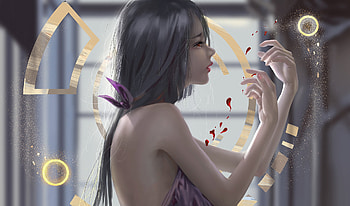 Anime Girl Red Eyes, anime-girl, anime, artist, artwork, digital-art, blood HD wallpaper