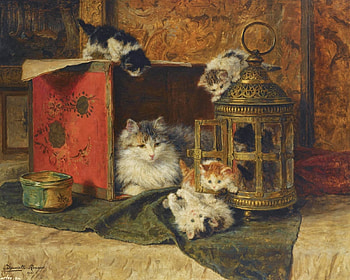 Cats, kitten, art, cute, cat, pisica, painting, pictura, henriette ronner knip, luminos HD wallpaper