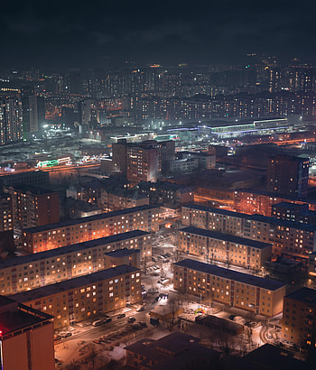 Cities, Night, Snow, City, Building, View From Above HD phone wallpaper