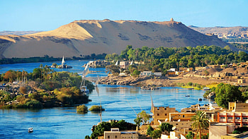 aswan egypt, desert, town, lake, boats HD wallpaper