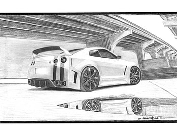 nissan GT-R, nissan, mehmetmumtaz, pencil draw, gtr HD wallpaper