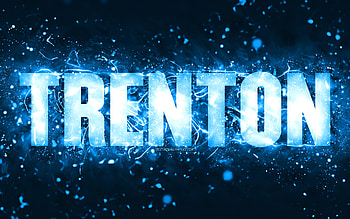 Happy Birtay Trenton, , blue neon lights, Trenton name, creative, Trenton Happy Birtay, Trenton Birtay, popular american male names, with Trenton name, Trenton HD wallpaper