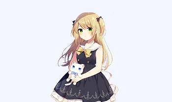 Cute, anime girl and her kitten, original HD wallpaper