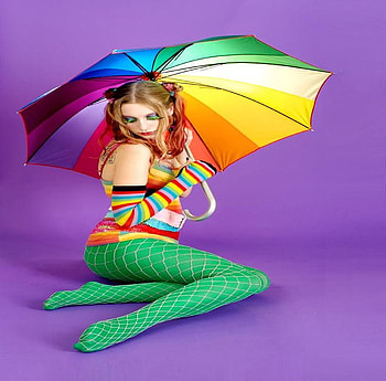 SHE LOVE COLORS, background, colorful, umrella, rainbow, dress, woman, beauty HD wallpaper