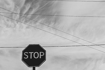 Sky, Words, Bw, Chb, Sign, Wire, Wires, Stop HD wallpaper