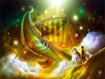 Surfing-The-Galaxies, galaxies, ships, abstract, fantasy, art, space, sky HD wallpaper