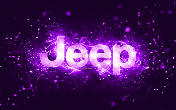 Jeep violet logo, , violet neon lights, creative, violet abstract background, Jeep logo, cars brands, Jeep HD wallpaper