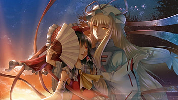 hakurei reimu and yakumo yukari, anime, touhou, girls, late afternoon, manga HD wallpaper
