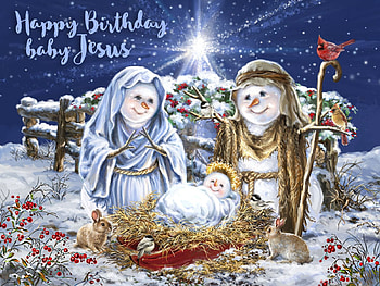 Happy Birtay Baby Jesus, artwork, star, painting, christmas, snow, snowmen, mary, joseph HD wallpaper