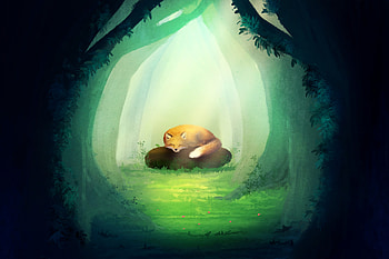 Trees, Art, Fox, Rock, Forest, Stone HD wallpaper